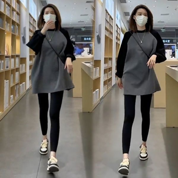 【棉卫衣高品质】重磅韩系插肩袖宽松拼色中长款长袖上衣百搭卫衣