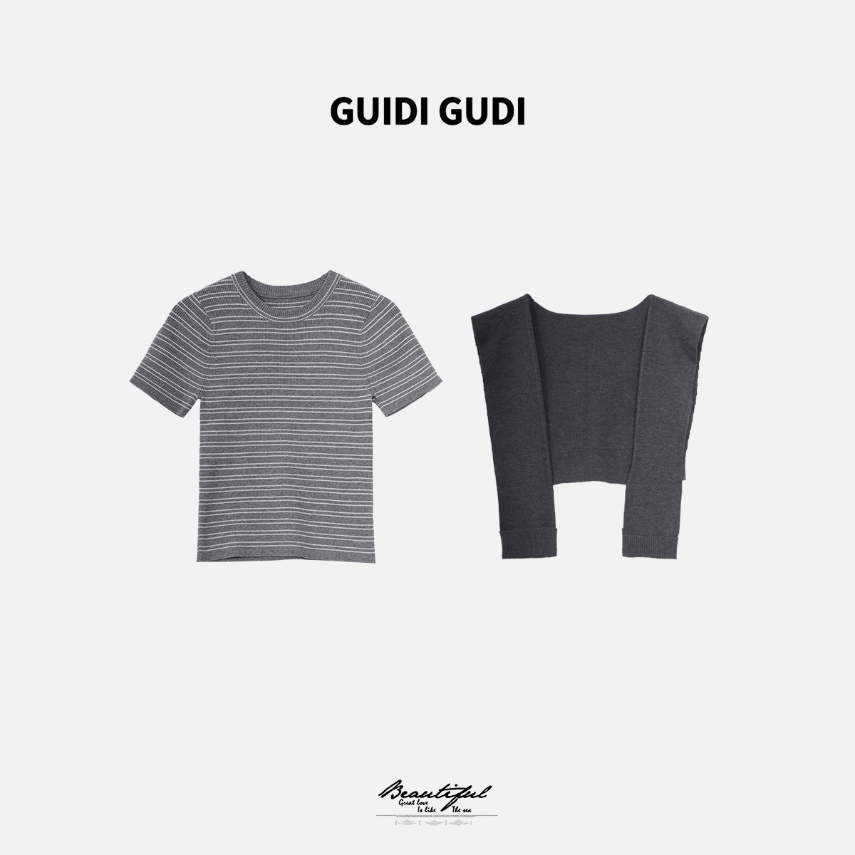 GUIDI GUDI【失乐园】舒适潮流短袖披肩套装/黄加蓝