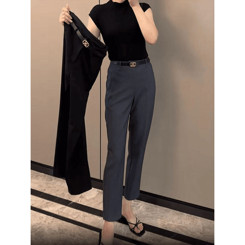 2026早春新款大码直筒休闲西装裤女小个子高腰弹力显瘦遮肉烟管裤