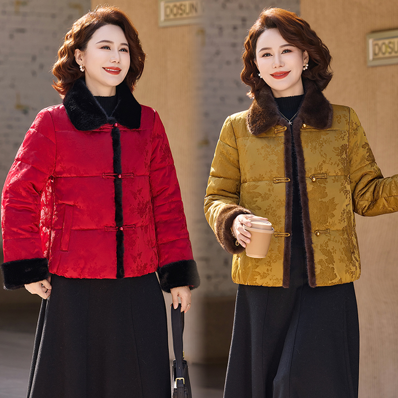 棉袄中年妈妈装女款2025新款中国风保暖洋气复古盘扣棉服遮肉显瘦