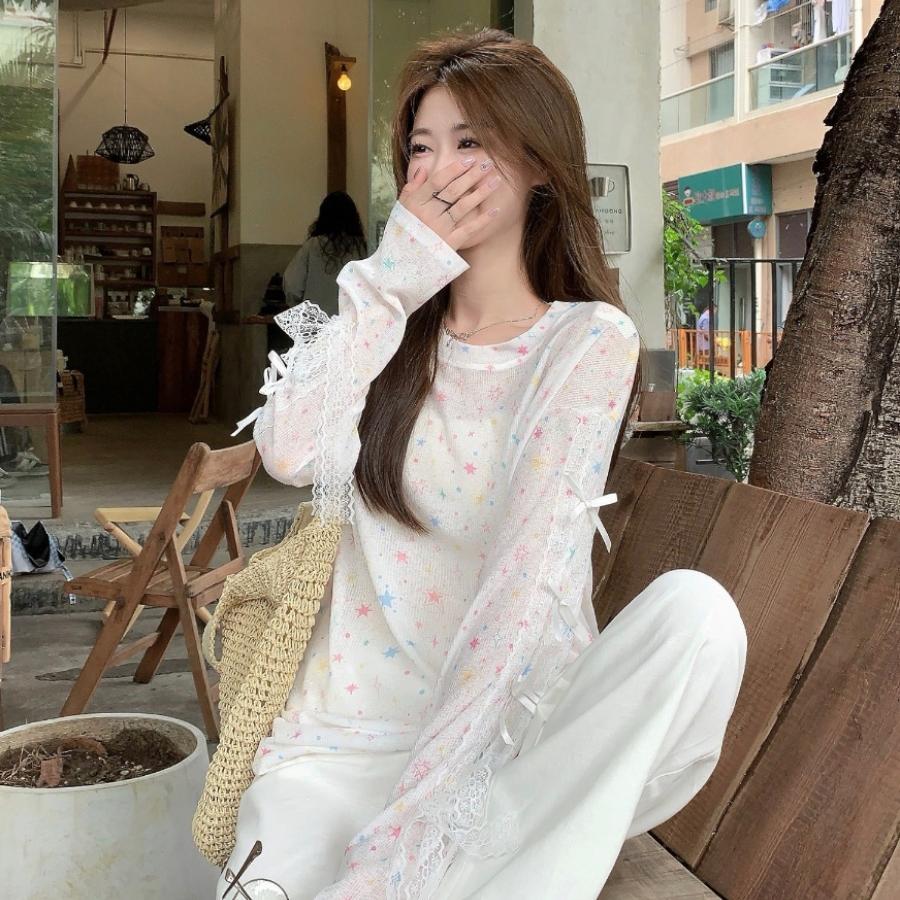 多巴胺星星印花罩衫T恤女春夏小众休闲宽松薄款上衣显瘦夏季新款