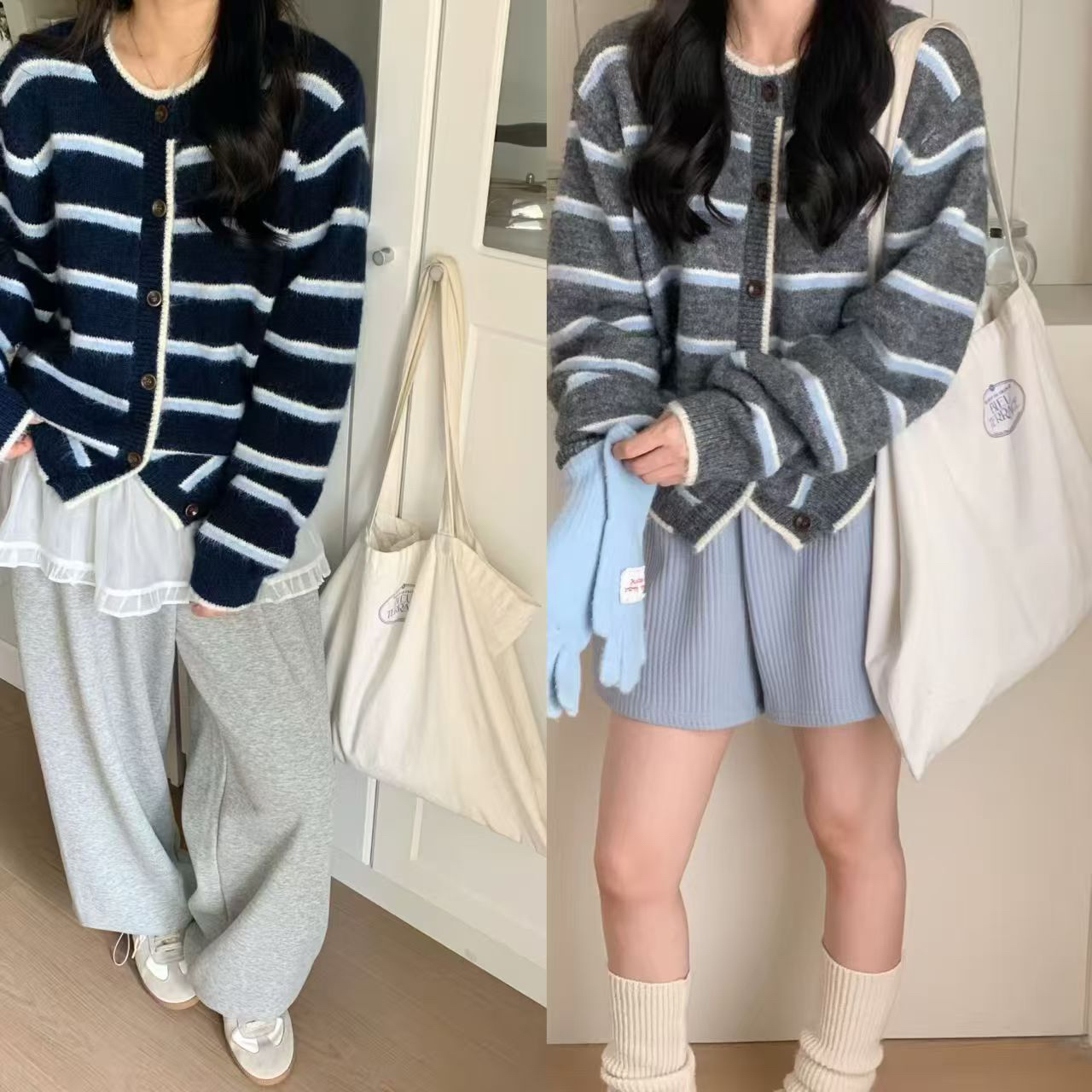 常规保暖厚款常规款圆领条纹毛衣休闲韩版加厚显瘦