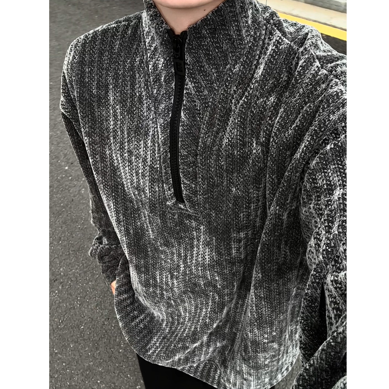 鱼骨纹立领半拉链卫衣男女秋冬2025新款美式宽松大码重磅加绒外套