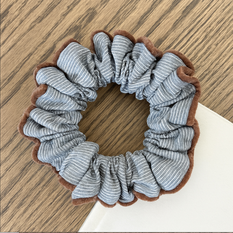 撞咖色边边蓝色条纹甜美朋克风原创设计女日日韩发绳欧美风发圈