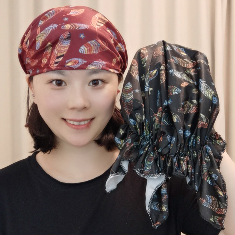 小板帽子印花春夏新款时尚薄款千鸟格豹纹洋气包头帽遮白发帽