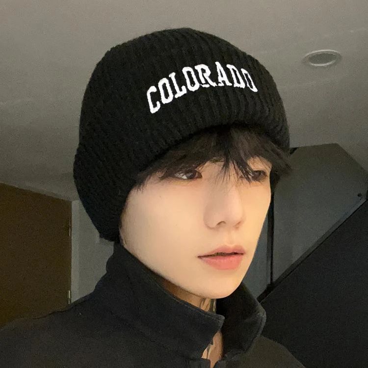 针织帽女白色毛线帽子女冬天学生百搭字母黑色显脸小保暖冷帽男
