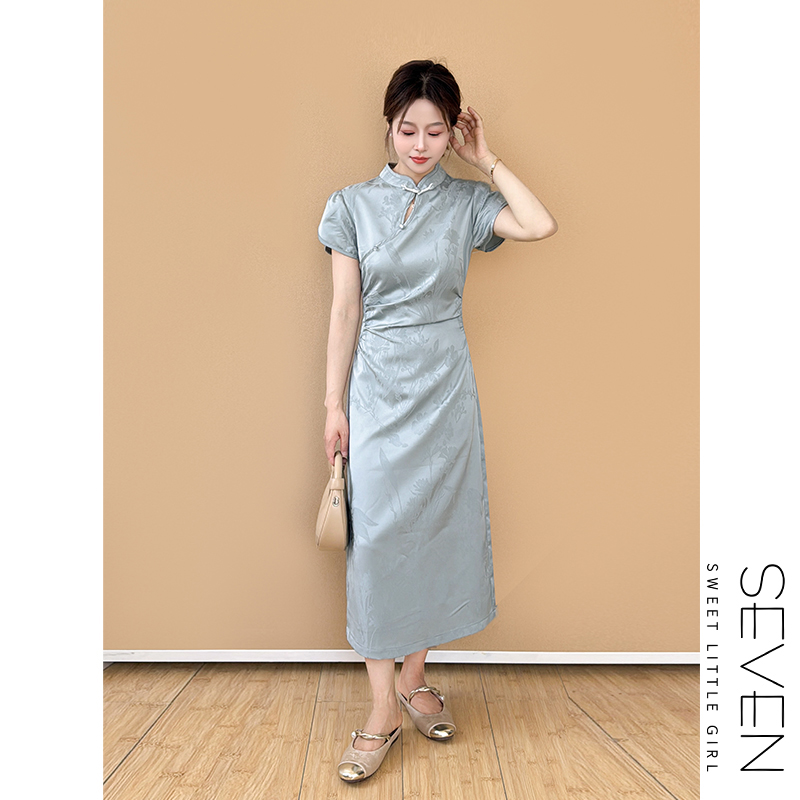 132现货|小苍兰⑧七七146小个子新中式国风提花旗袍裙女夏小美说