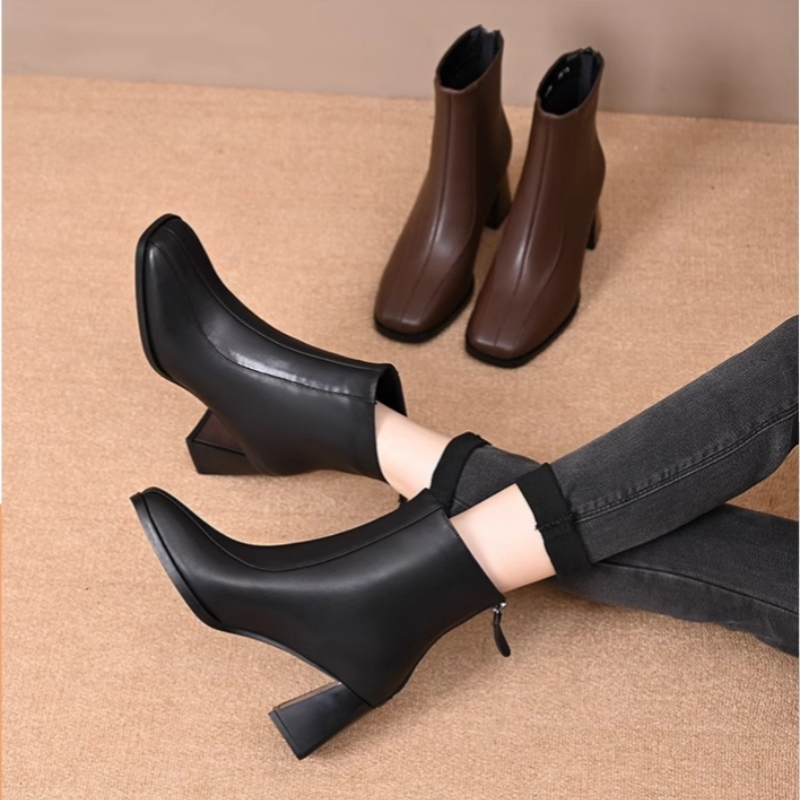 复古方头粗跟短靴女秋冬季英伦风切尔西靴显瘦马丁靴弹力瘦瘦靴子