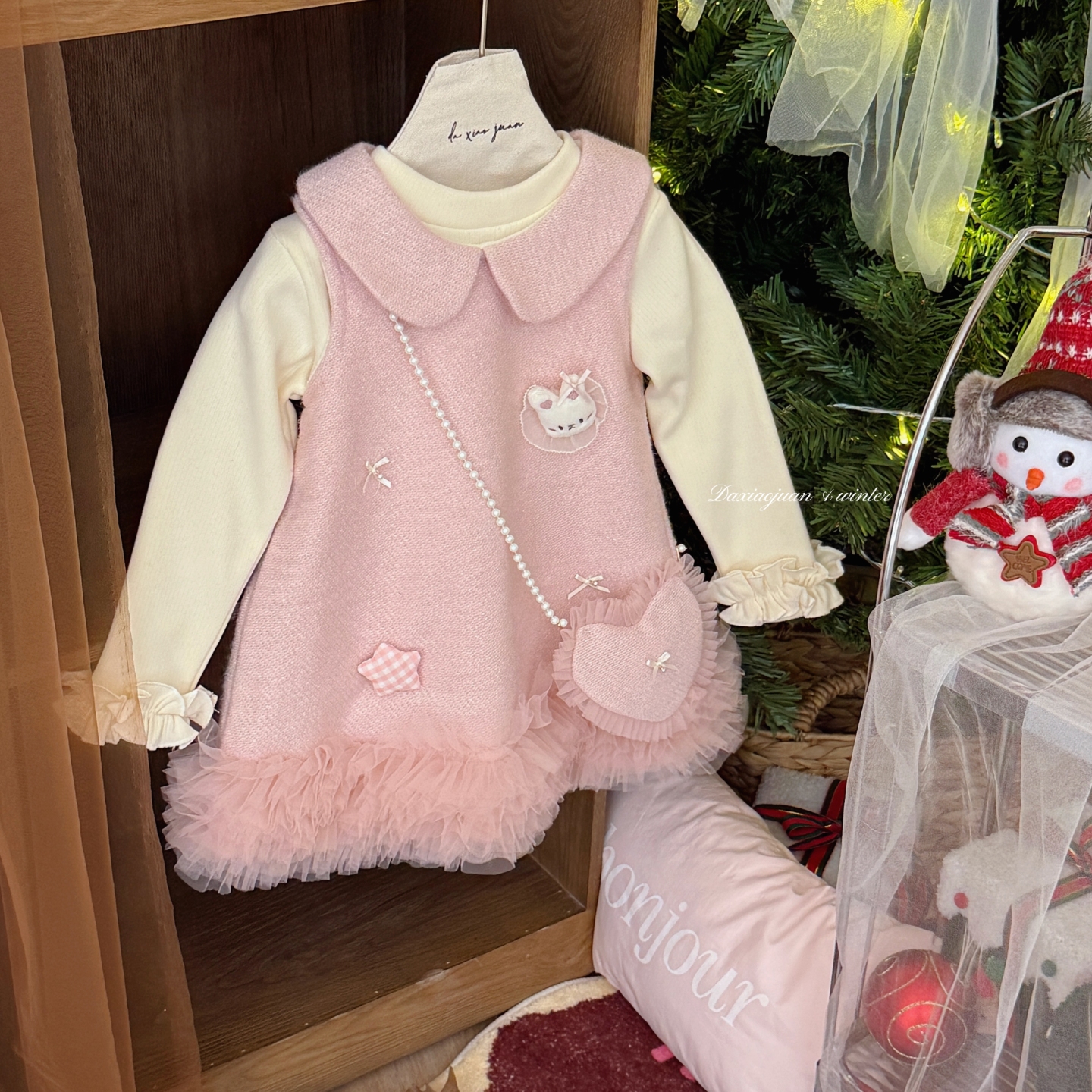 【大小卷】深秋冬新品童装韩版卡通休闲连衣裙组合套装Z-8861