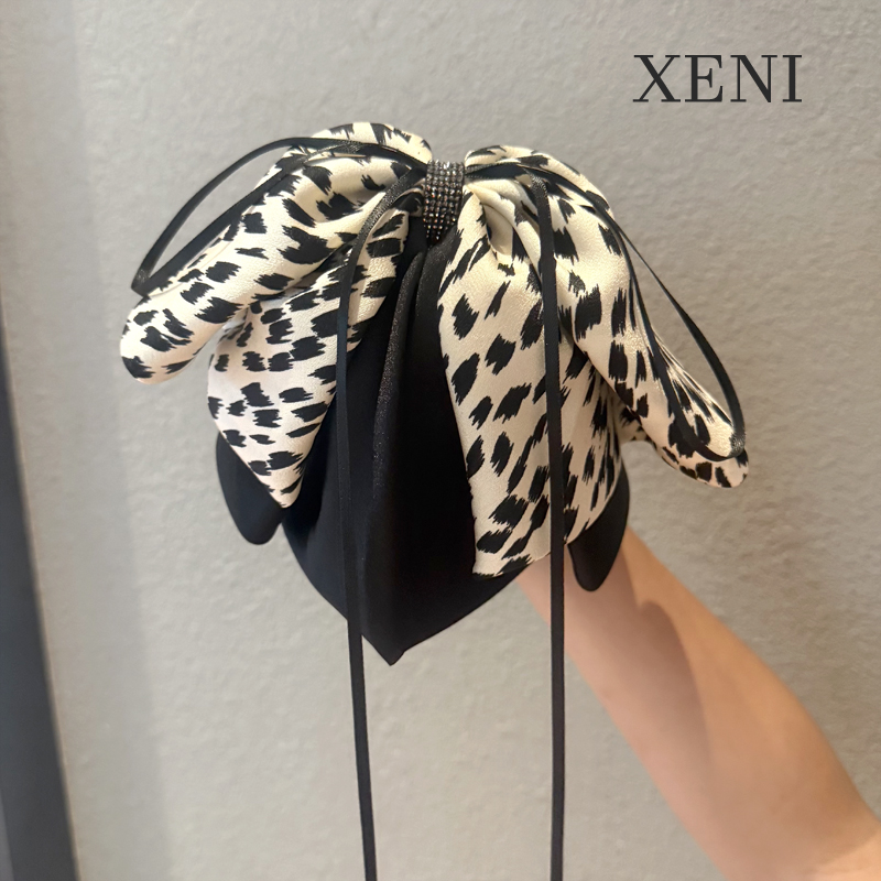 新气质豹纹缎面蝴蝶结发夹轻奢时尚温柔风马尾夹饰品懒人抓夹