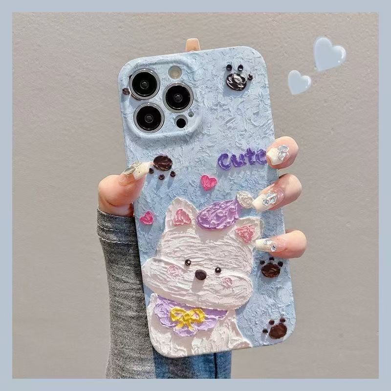油画可爱西高地适用iPhone17promax16手机壳华为oppo荣耀vivo小米