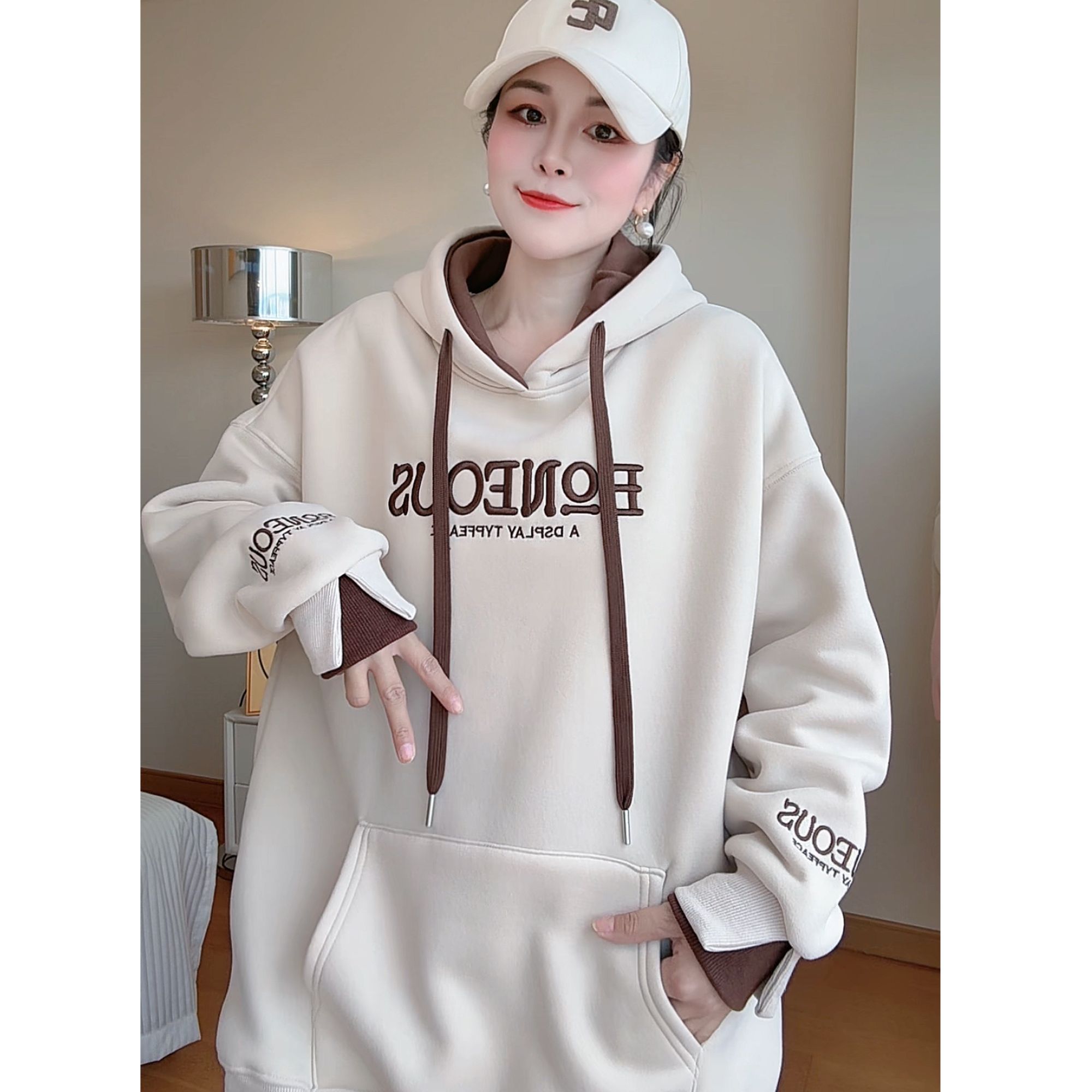 【北境之秋】北极绒加绒加厚宽松上衣慵懒风秋冬新款卫衣遮屁股外套