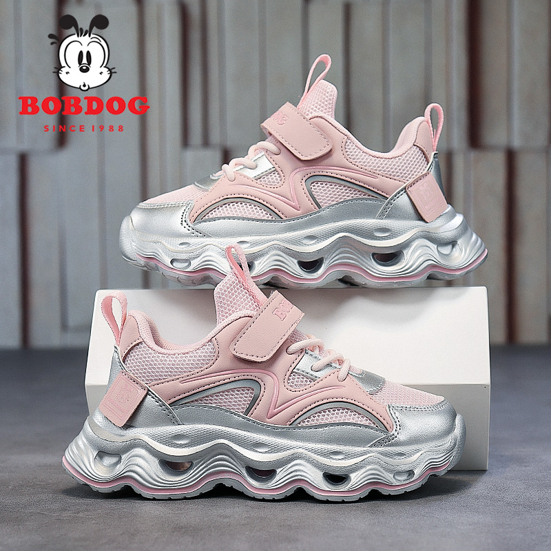 Bobdog/巴布豆女童鞋子女孩春秋新款网面透气百搭儿童运动鞋潮
