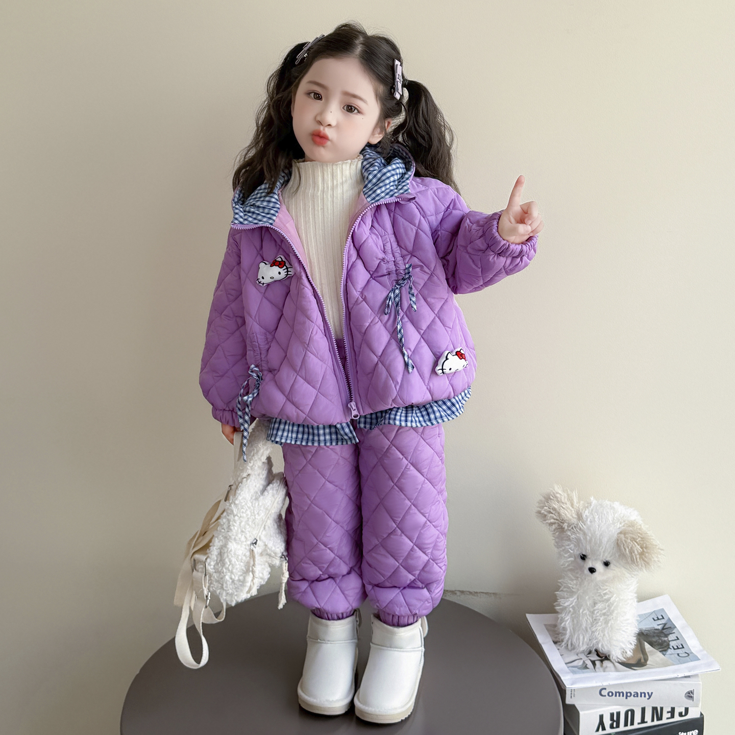 女童夹棉套装秋冬款洋气加厚2025女宝韩版时髦儿童绗棉冬装两件套