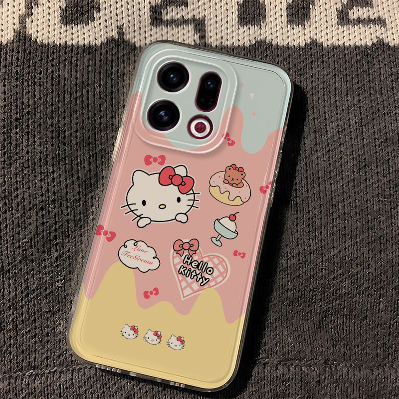 oppoFindX9适用手机壳卡通撞色奶油凯蒂猫全包透明冰淇淋保护壳
