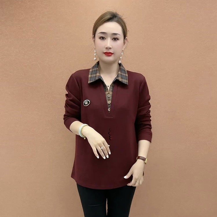 秋季新款时尚妈妈装方领时尚大码洋气印花遮肚显瘦长袖假两件小衫