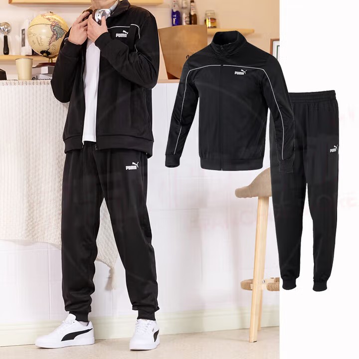 PUMA彪马运动套装男装25年新款黑色户外夹克休闲外套长裤 687653
