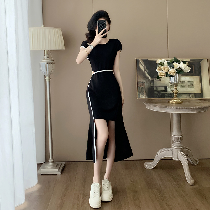 洋气设计感小众黑色连衣裙女夏季收腰包臀显气质女人味高级感裙子