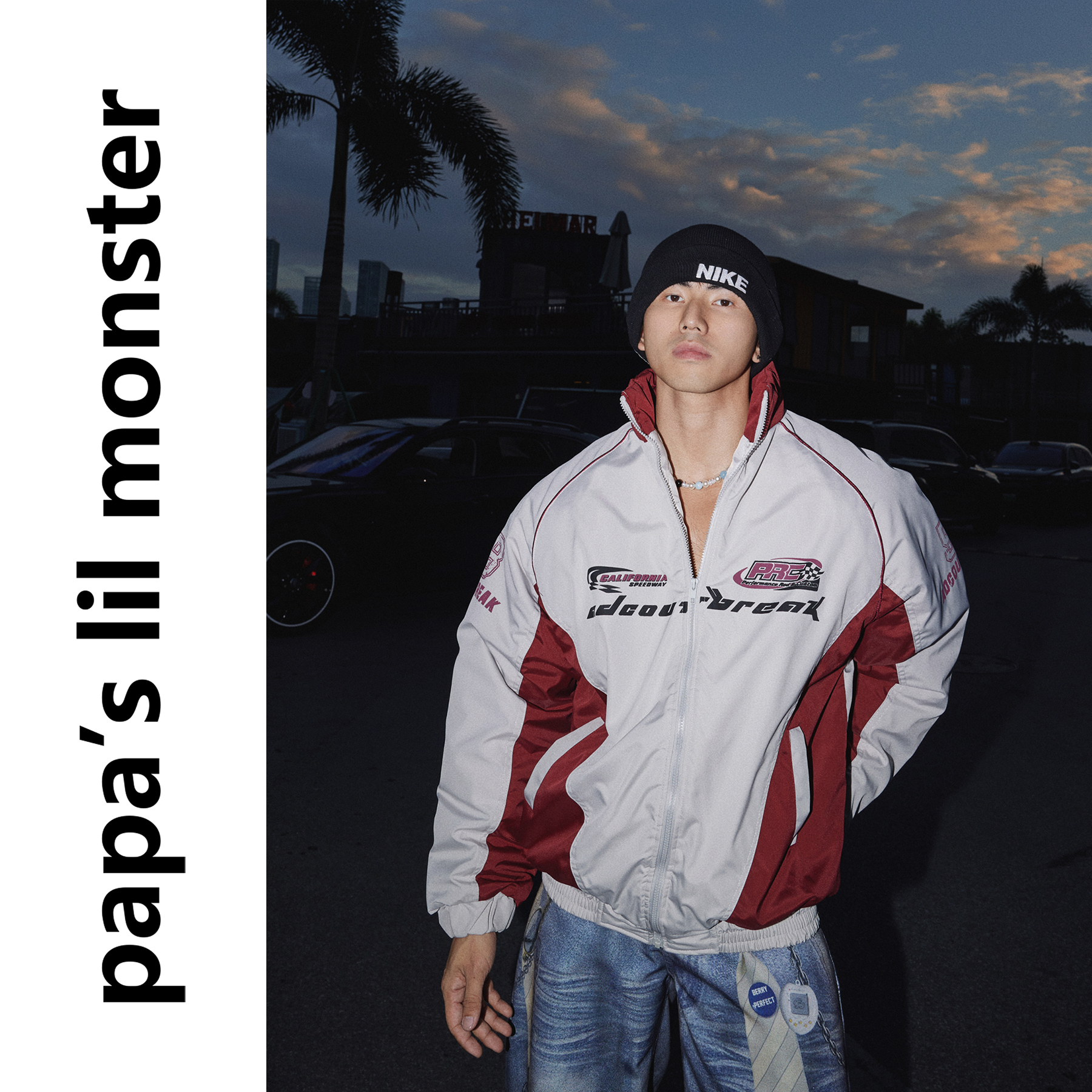 PAPASLILMONSTER【急速赛道】美式复古赛车风立领厚款棉服外套男