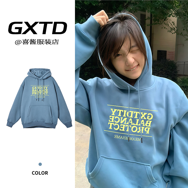 爆款日韩字母印花连帽卫衣女2025年秋季新款宽松慵懒风上衣外套潮