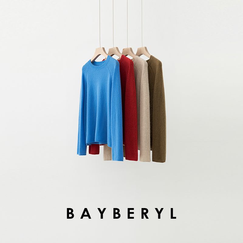 BAYBERYL老贝舒服蕾*丝羊绒圆领插肩百搭冬针织衫ZZS5L0301-12/12
