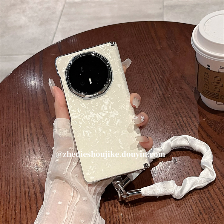 适用荣耀Magic V5手机壳折叠高级感皮纹丝巾链条铰链全包中轴保护