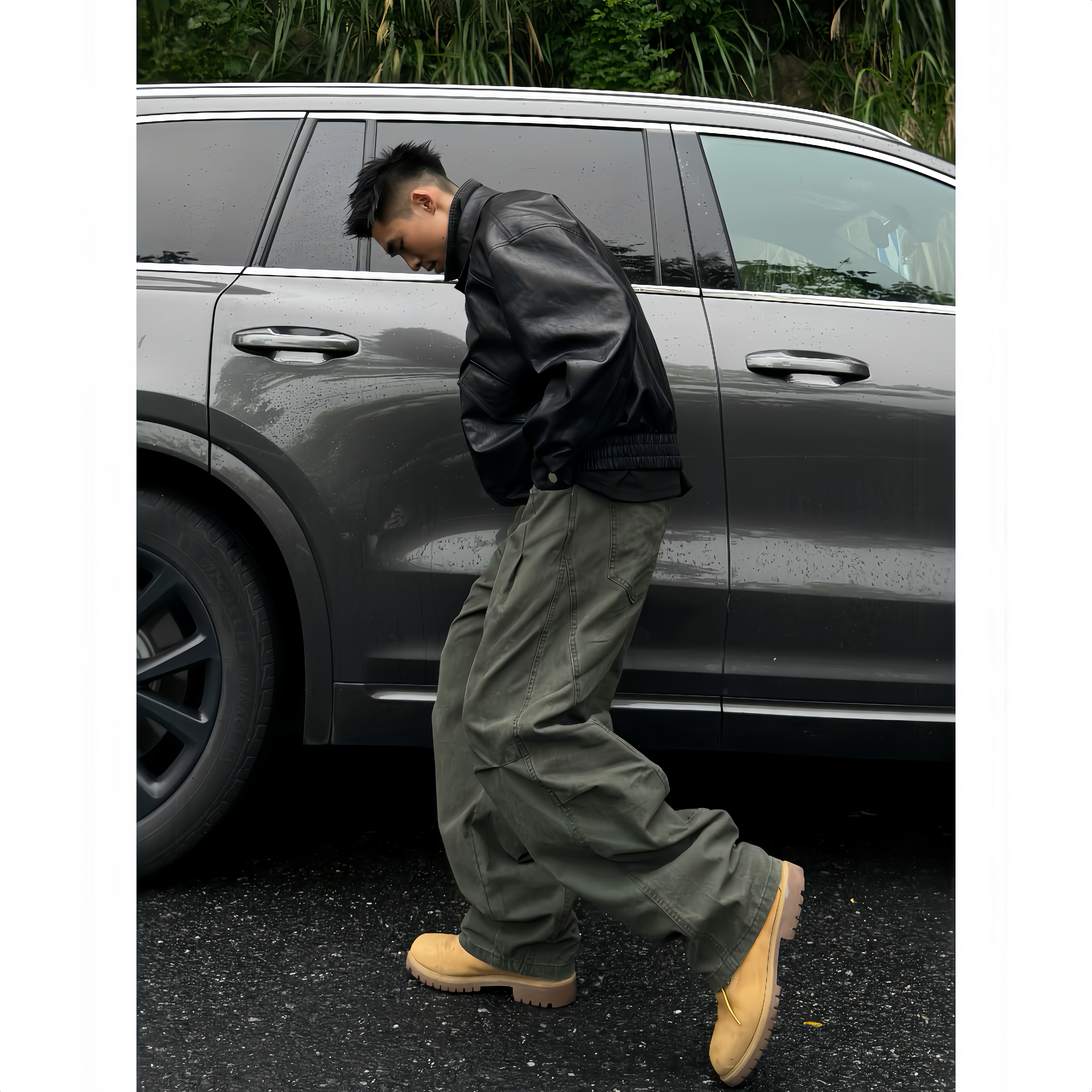 【ZQ】秋冬季男士水洗挺阔休闲纯棉百搭工装弯刀松紧腰直筒休闲裤子