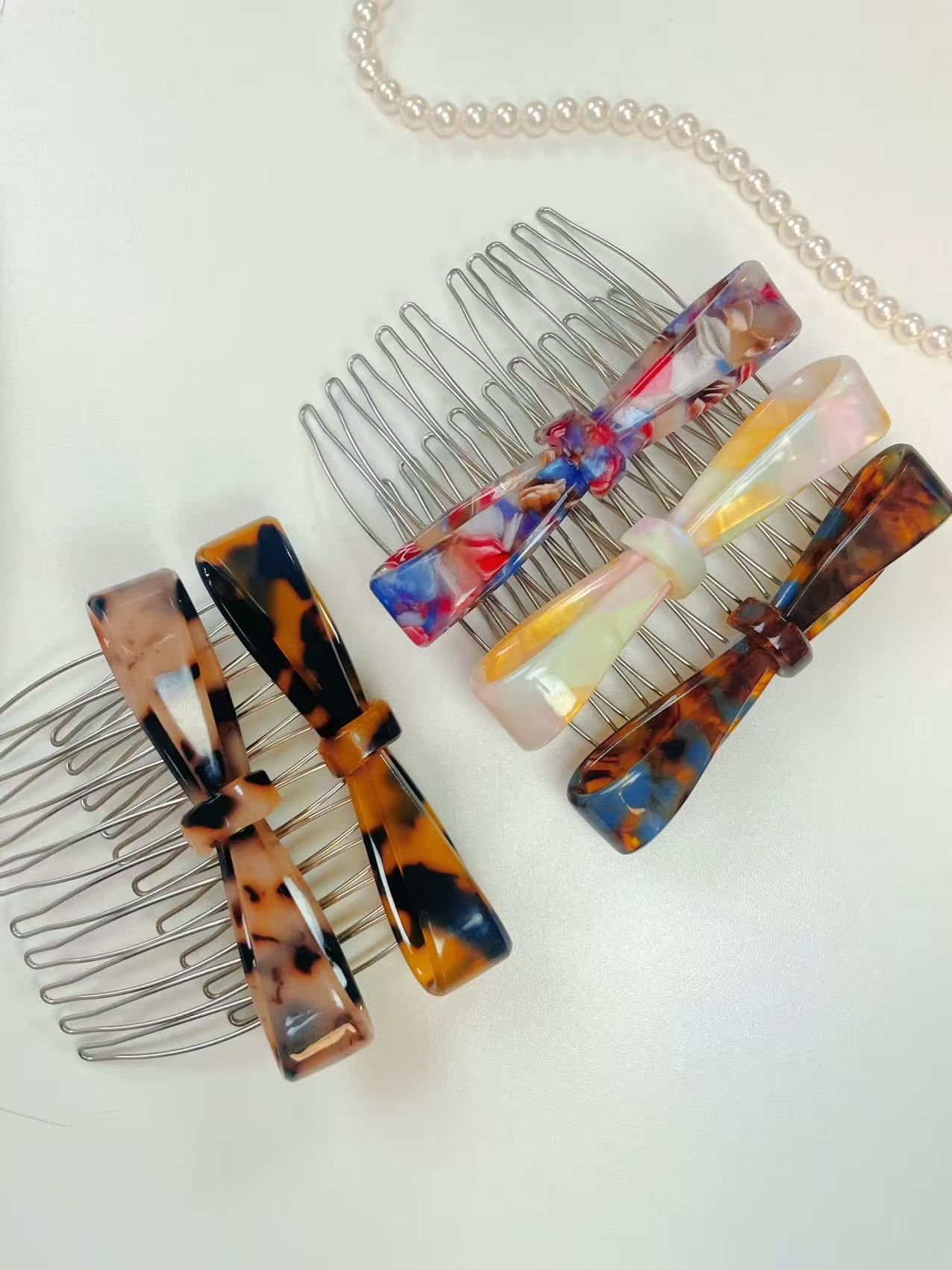 诗泊雅 韩版新款头饰简约发梳盘发插梳醋酸蝴蝶结刘海梳高级感气