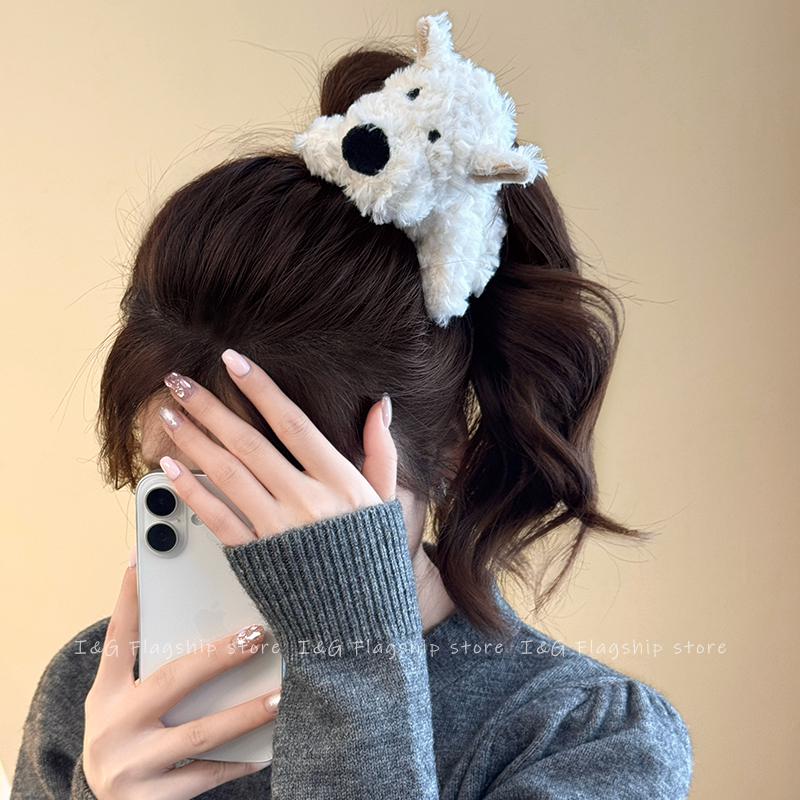 杨幂同款小狗发夹可爱卡通毛绒西高地顶夹侧边夹发卡发饰头饰新款