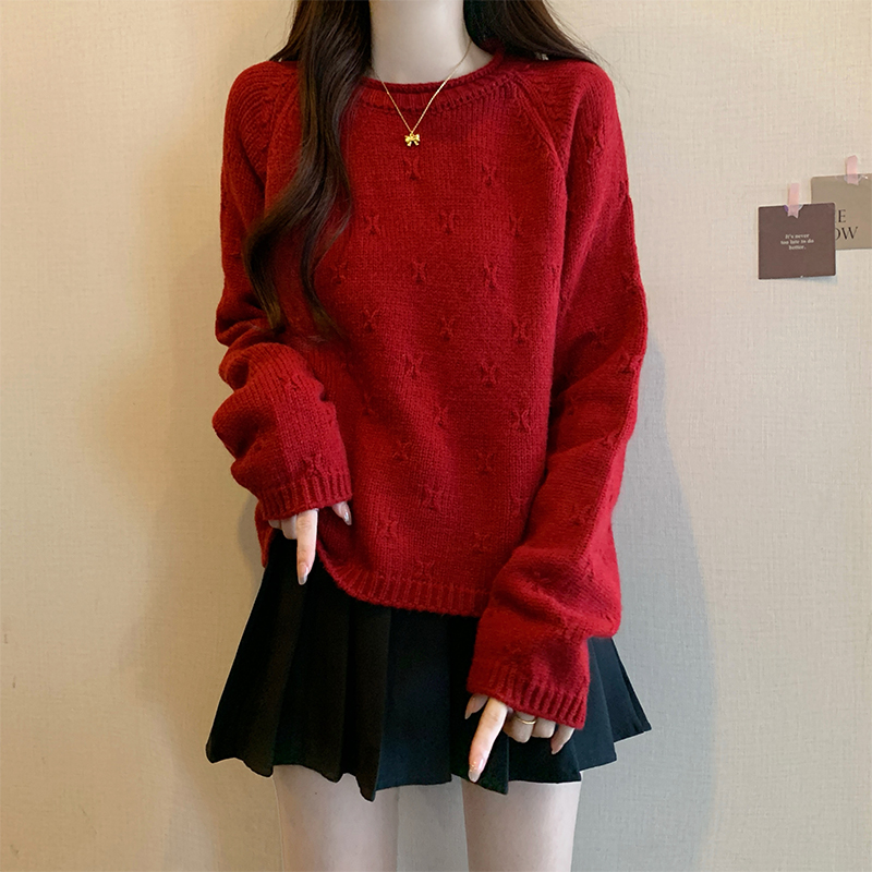 韩版圆领纯色打底衫毛衣女秋冬新款宽松洋气百搭时尚针织衫上衣女
