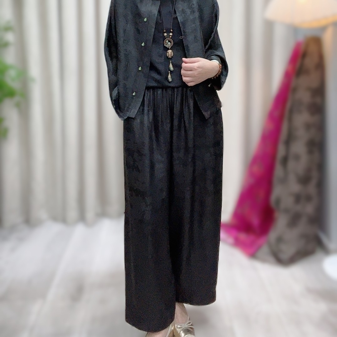 【花苞裤】100桑蚕丝香云纱重缎皮子老料休闲时尚花苞裤35C55