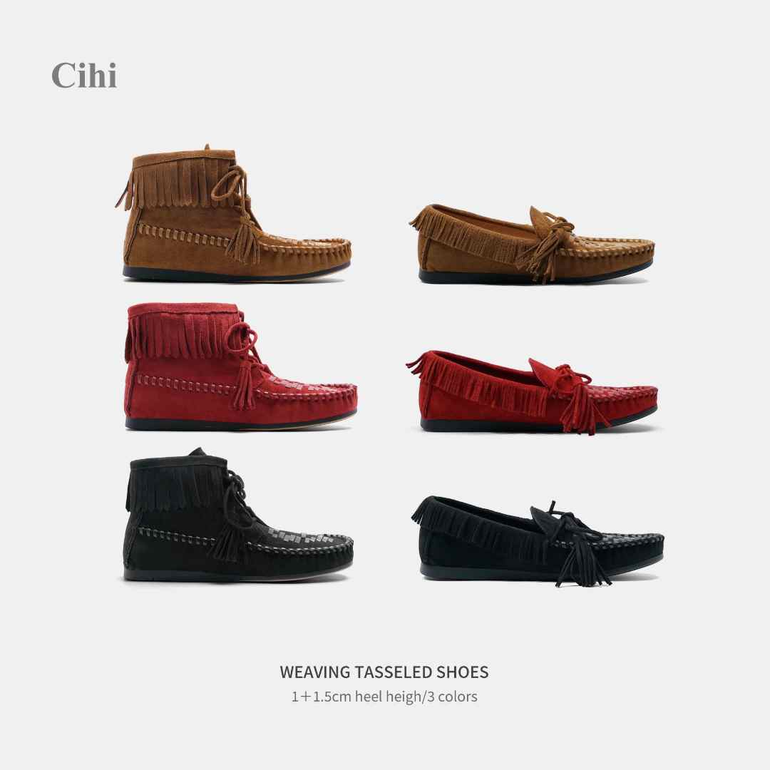 Cihi'Idyll' 复古手作编织流苏 一脚蹬游牧波西米亚单鞋