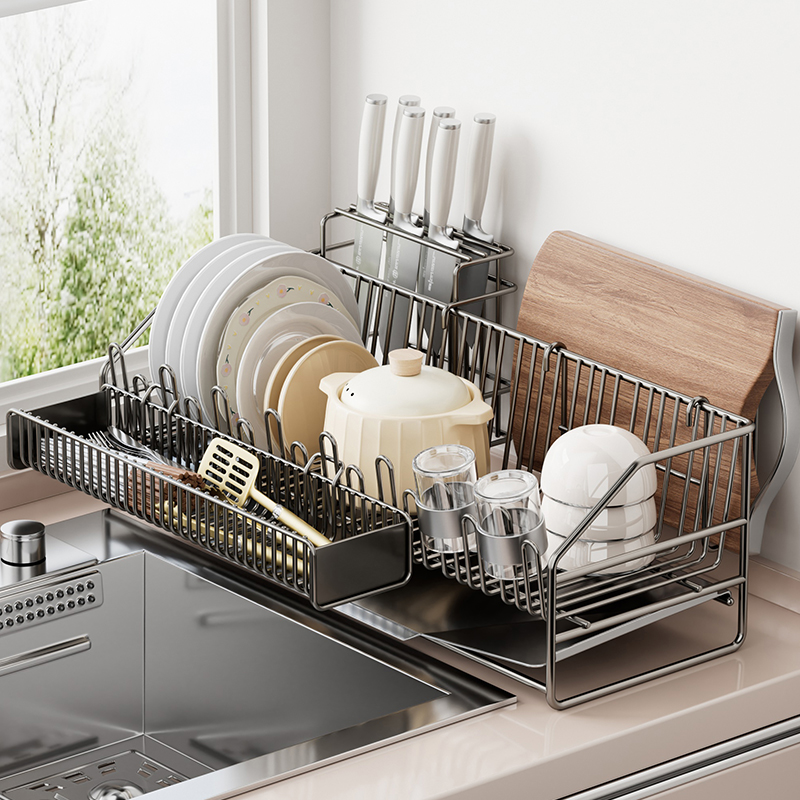 优勤家用厨房沥水篮加厚304不锈钢台面碗碟筷收纳架多功能沥水架