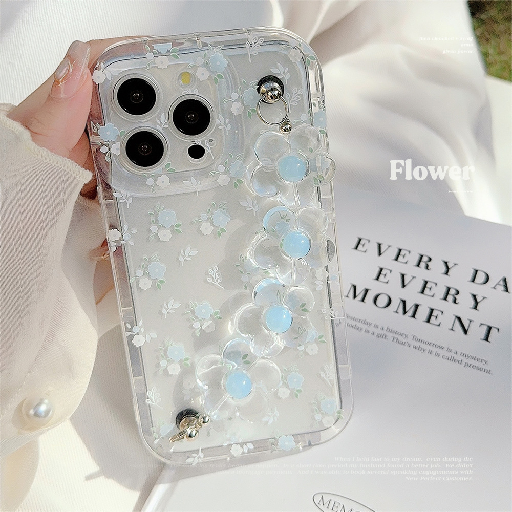 兰知春序新蓝色碎花iphone14promax苹果15手机壳16适用12透明挂绳