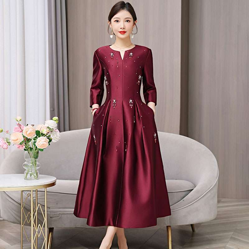 喜婆婆婚宴礼服平时可穿秋冬高贵年轻女方妈妈结婚敬酒连衣裙女装