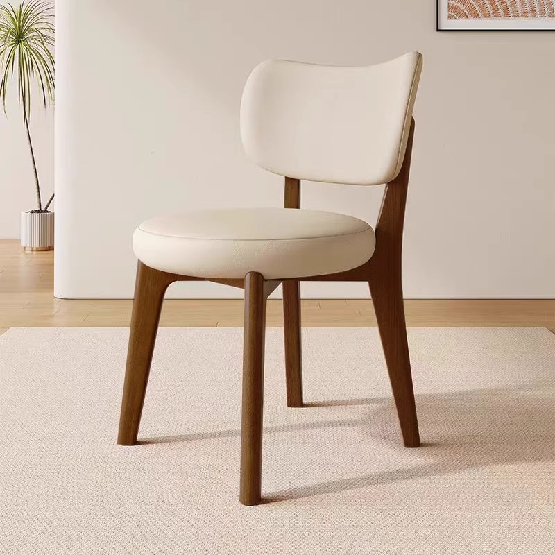 奶油风全实木餐椅家用客厅带软包靠背餐桌椅子餐厅饭店现代简约