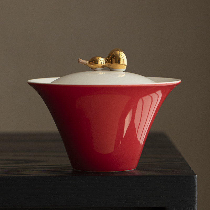 金葫芦福禄故宫红马蹄盖碗功夫茶具三才大容量不烫手家用泡茶碗杯