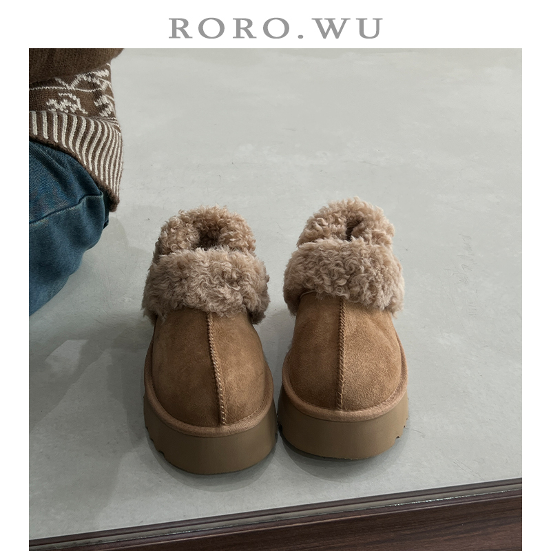 娆娆吴·皮毛一体加绒保暖及踝毛毛棉拖鞋冬季新款厚底雪地靴女A32