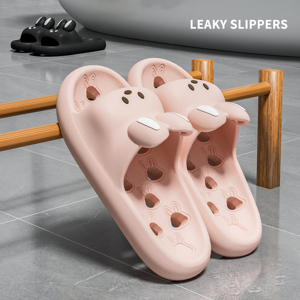 可爱浴室拖鞋女室内家居洗澡防滑防臭漏水镂空速干舒适情侣凉拖鞋