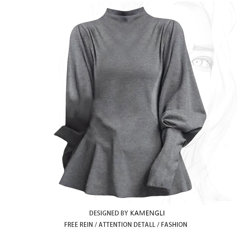 胖mm春秋季新款半高领显瘦长袖打底衫女大码拼接修身t恤内搭上衣