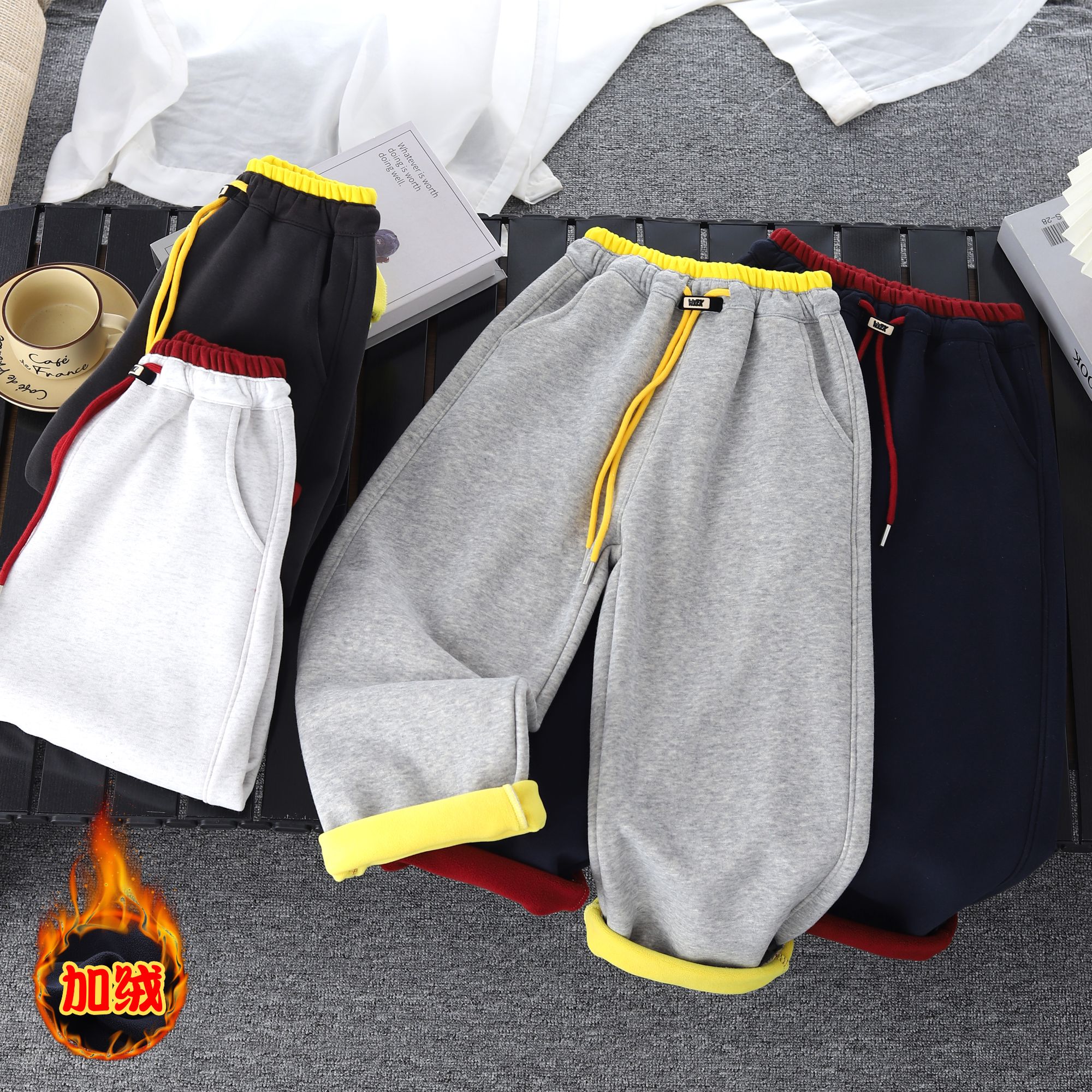 【奥粒绒】童装男2025秋冬新款韩版宽松中大童百搭时尚潮流加绒长裤