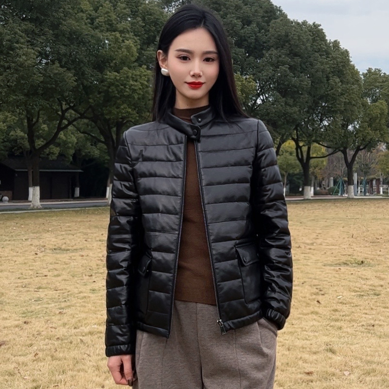 050【俏江南】小绵羊皮 90白鹅绒女士真皮衣外套加厚羽绒服百搭秋冬