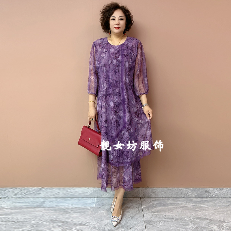 2025夏季新款时尚碎花连衣裙洋气减龄轻薄舒适透气拼接气质中长裙