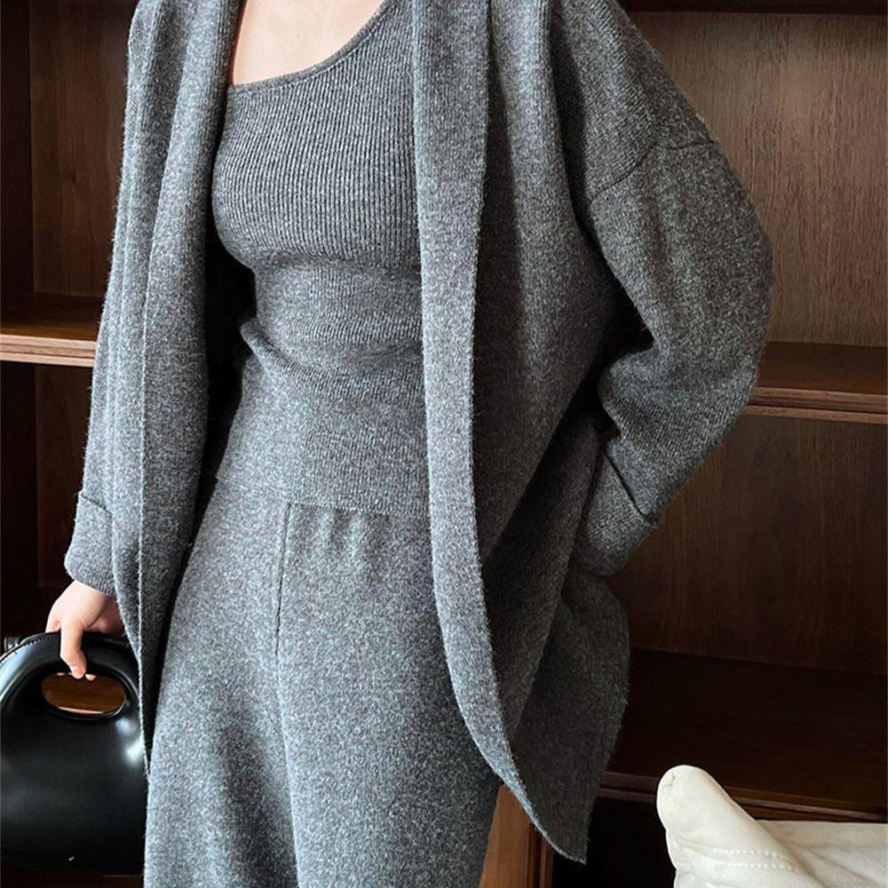 【万达撤柜】衣套装女秋冬季新款针织开衫+背心+阔腿裤三件套