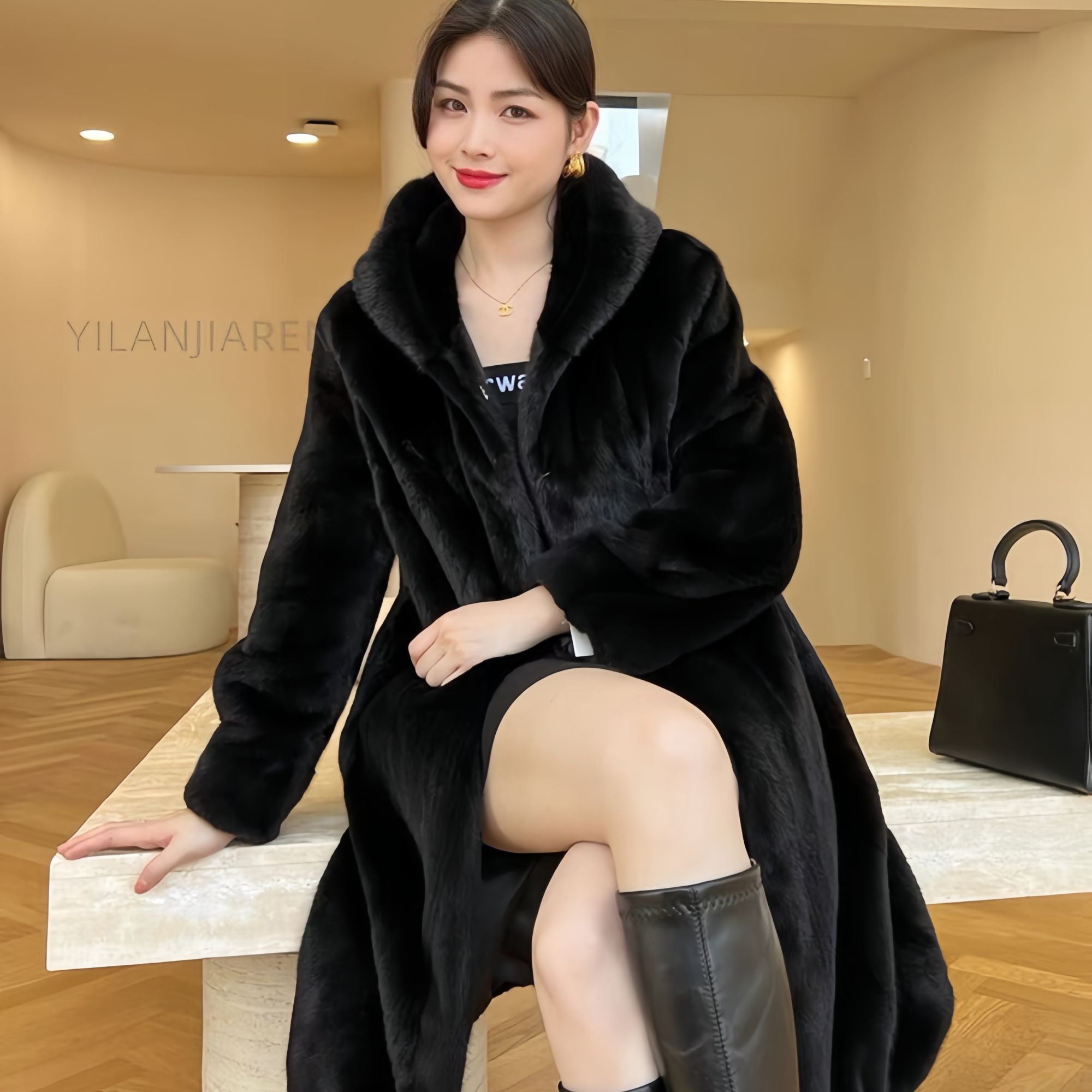 【俏雅狐品牌正版】海宁连帽米兰貂高端毛皮大衣轻奢加厚冬外套1M