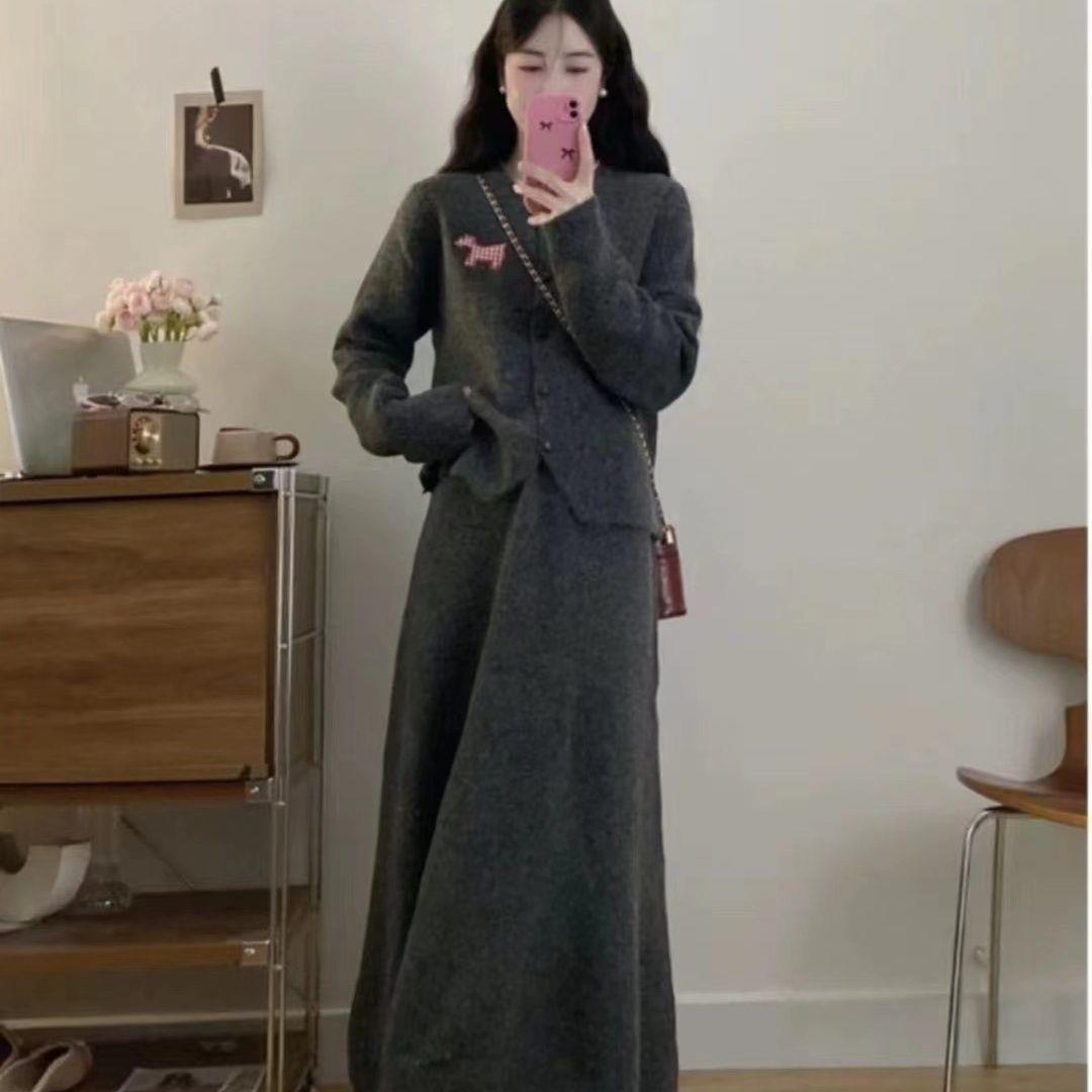 时尚套装女春秋新款韩版宽松显瘦高级感开衫休闲气质半身裙两件套