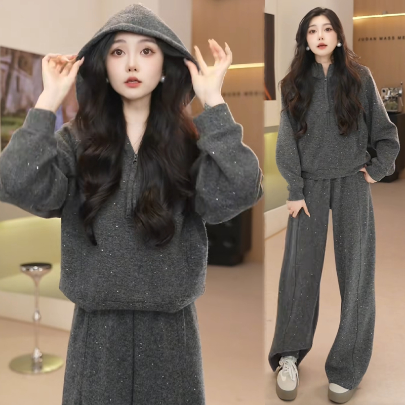 加绒亮闪闪秋冬气质减龄秋季时尚套装显瘦宽松韩版休闲风AM25706