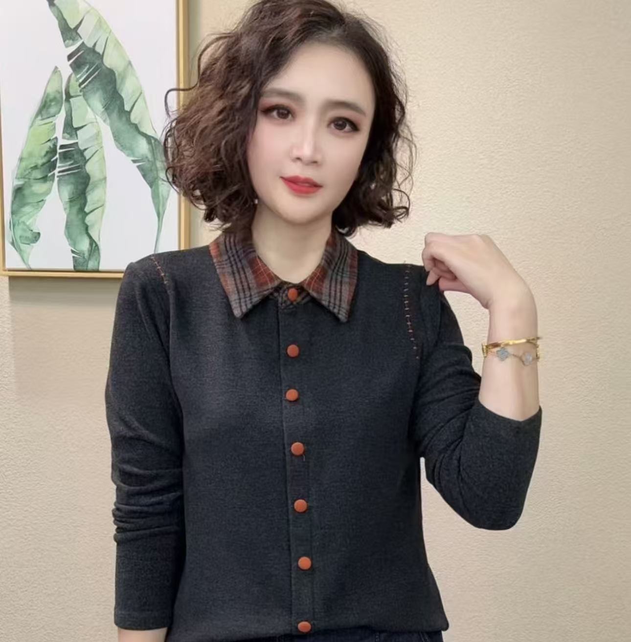 2025洋气百搭减龄显瘦长袖减龄气质女上衣#5651