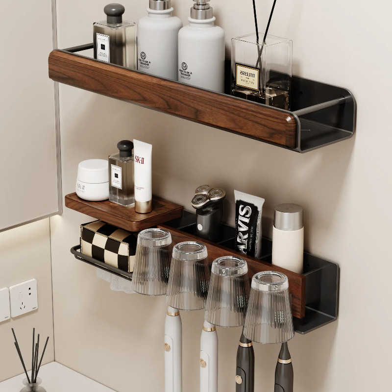 cmeo胡桃木牙刷架子洗脸纸巾置物架卫生间浴室洗漱台胡桃木置物架