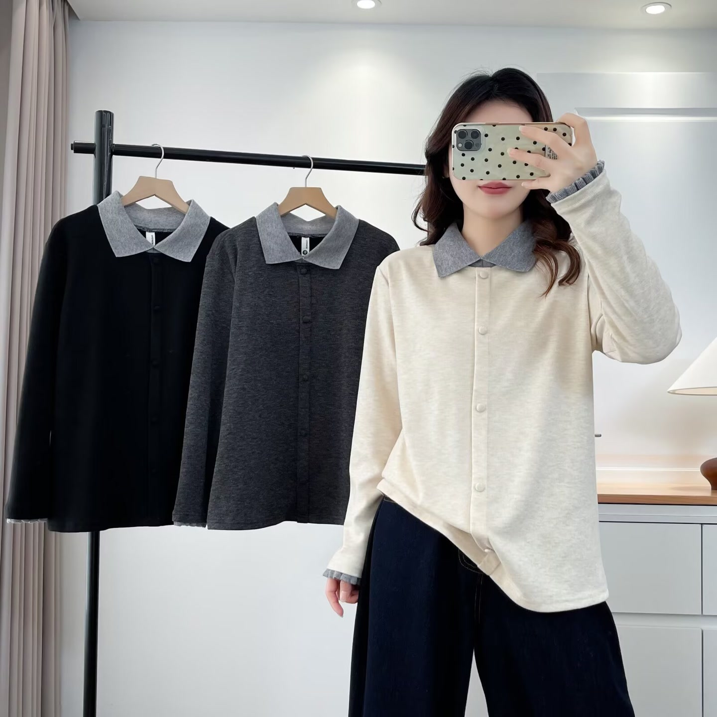 大码胖mm秋冬假两件加绒磨毛打底衫女宽松遮肚休闲T恤上衣8867